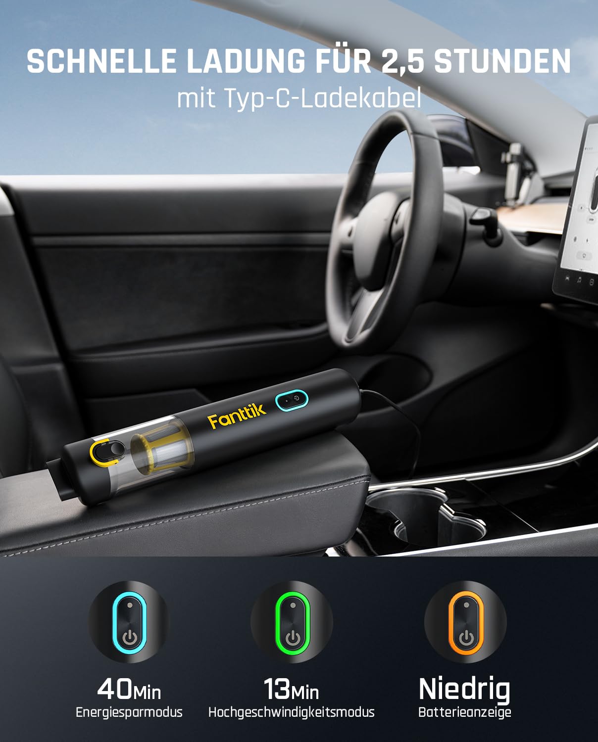 Fanttik Mini Akku-Staubsauger für Auto & Büro