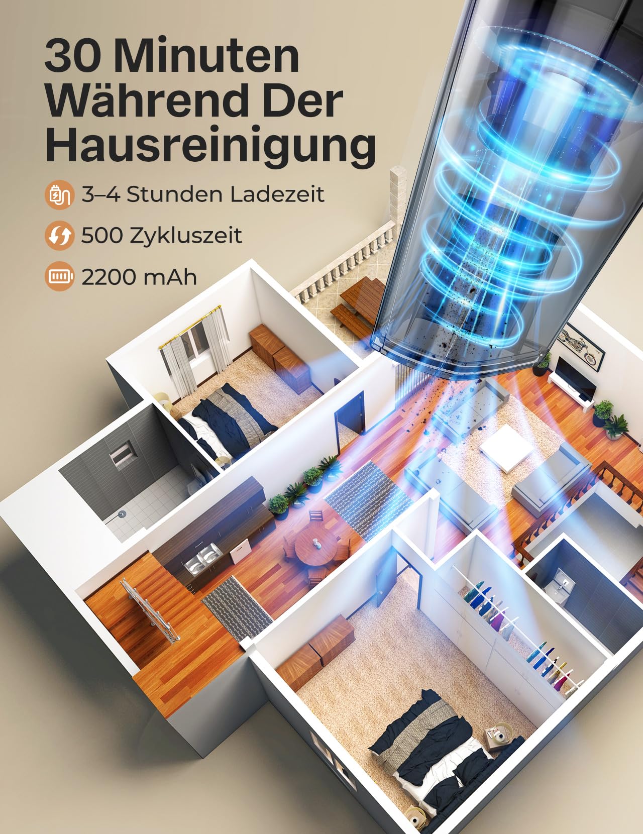 Leichter Handstaubsauger mit Schnellladung